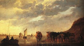 Aelbert Cuyp : herdsman With Cows By A River